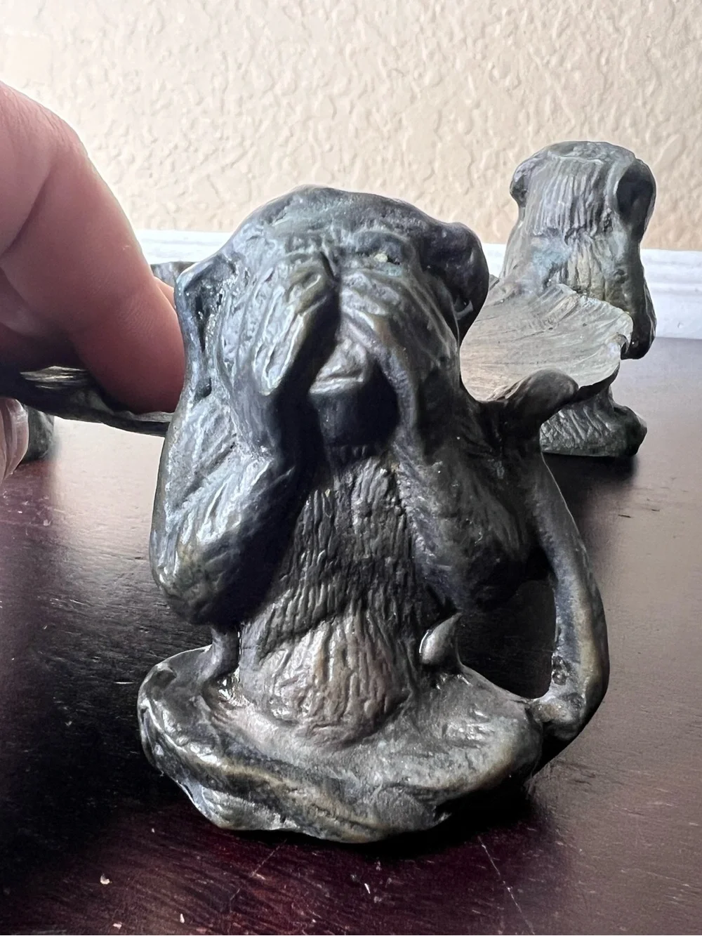 Vintage Bronze Three Wise Monkeys Lily Pad Trinket Tray